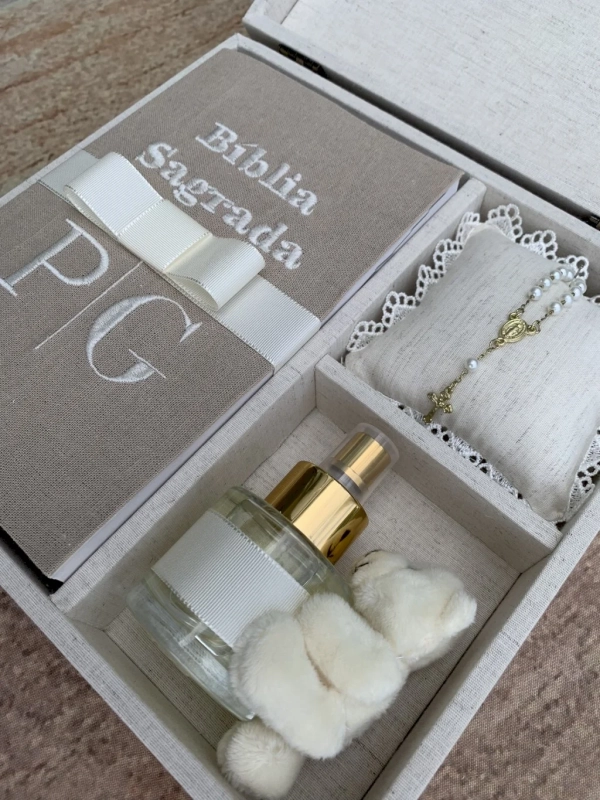 Convite de Padrinhos Bíblia, Almofada e Aromatizador home spray com urso